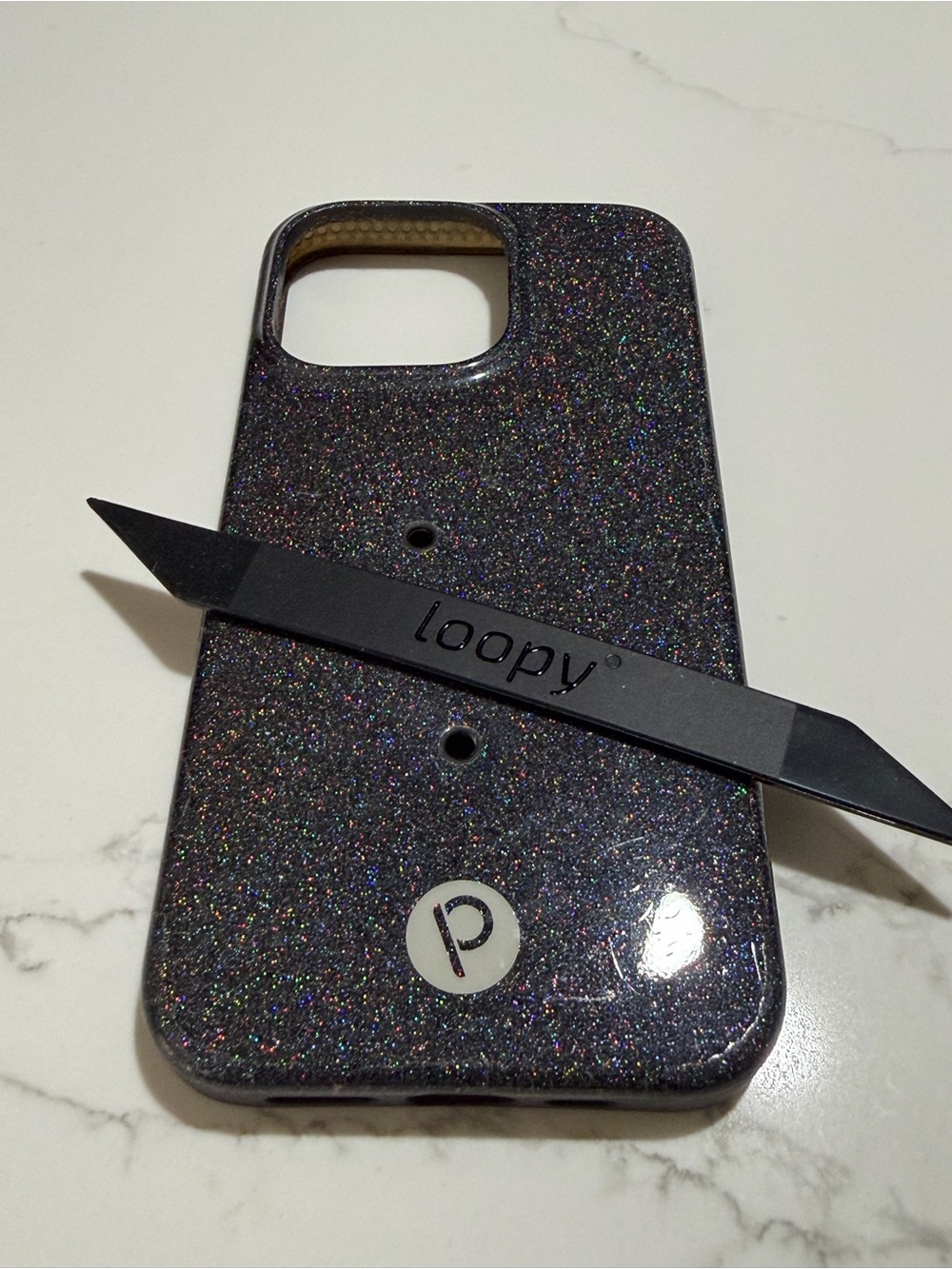 Loopy Case Black Holographic Glitter Phone Case with NEW Loopy Strap iPhone13Pro